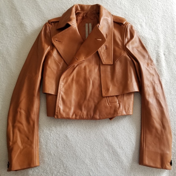 SOLD ⭐2XHOST PICK⭐ RICK OWENS Rust Cropped Lambskin Leather Jacket - Picture 7 of 16
